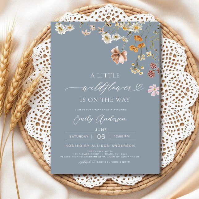 Invitación Un pequeño Boho de Flores Silvestres Dusty Blue Ba (Subido por el creador)