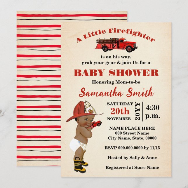 Invitación Un pequeño bombero está de camino a Baby Shower (Anverso / Reverso)