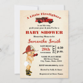 Invitación Un pequeño bombero se dirige a Baby Shower