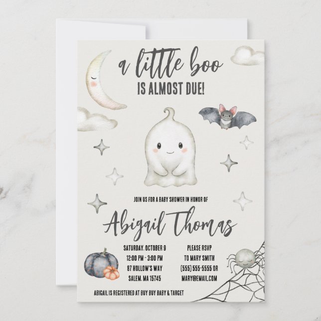 Invitación ¡Un pequeño BOO casi está listo! Baby Shower de Ha (Anverso)