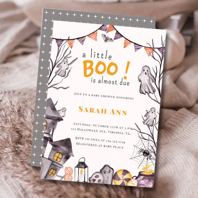Invitación Un pequeño boo casi se debe a Baby Shower fantasma (A little Boo is Almost Due Ghost Baby Shower Invitation)