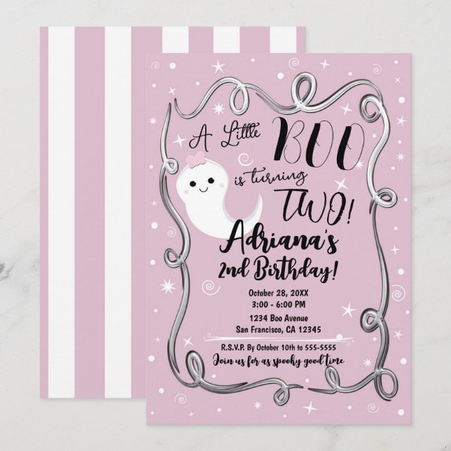 Invitación Un pequeño Boo cumple 2 DOS Fantasmas de Halloween (Anverso / Reverso)
