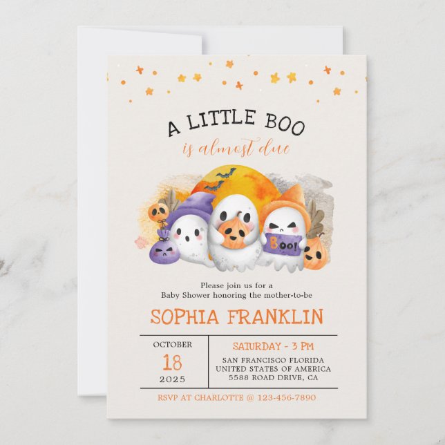 Invitación Un pequeño boo de Halloween dulce fantasma Baby Sh (Anverso)