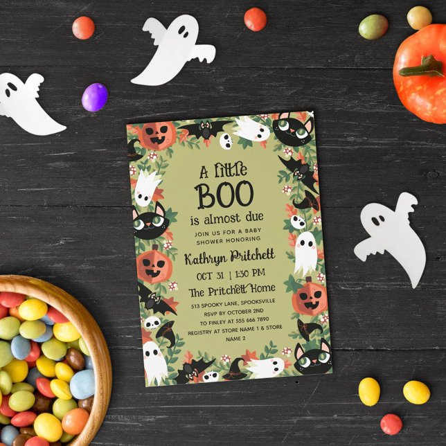 Invitación Un pequeño Boo de Halloween Frame Olive Baby Showe (Subido por el creador)