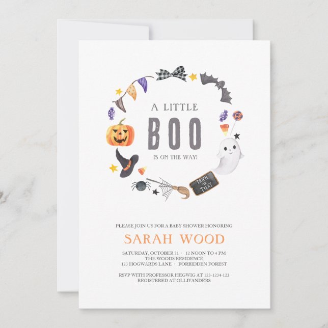 Invitación Un pequeño BOO está en camino, Baby Shower de Hall (Anverso)