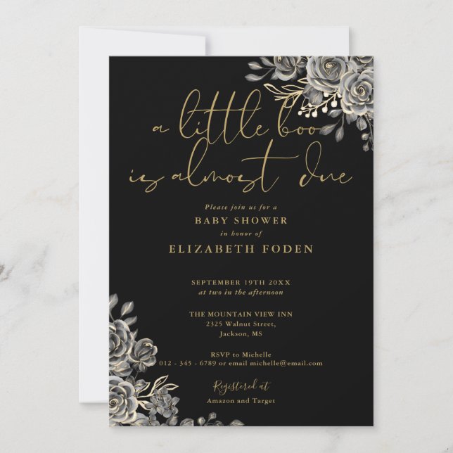 Invitación Un Pequeño Boo Floral Gótica Todo En Un Baby Showe (Anverso)