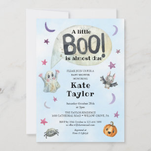 Invitación Un pequeño Boo Halloween Blue Baby Shower