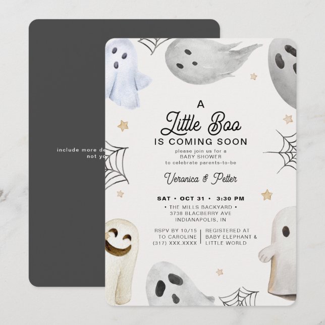 Invitación Un pequeño Boo Neutral Gray Halloween Baby Shower (Anverso / Reverso)