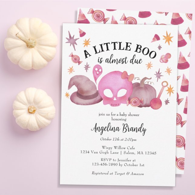 Invitación Un pequeño Boo Rosa Girly Halloween Baby Shower (Subido por el creador)