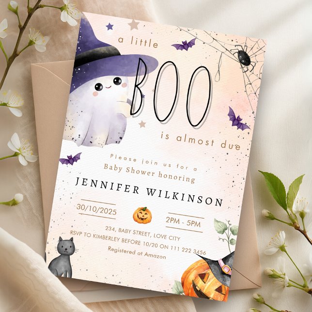 Invitación Un Pequeño Boo Se Debe A La Fantasma Baby Shower D (A Little Boo Is Due Halloween Ghost Baby Shower Invitation)