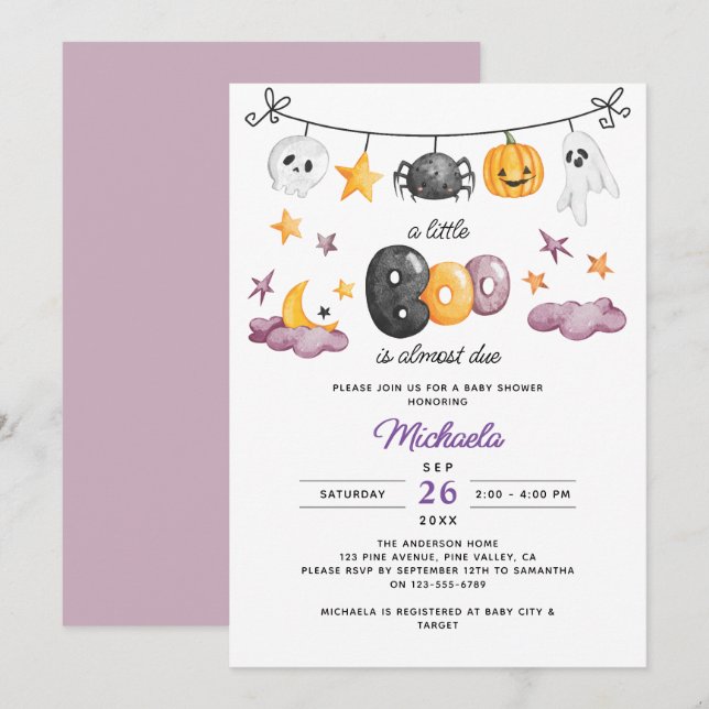Invitación Un Pequeño Boo Se Debe Casi A La Baby Shower De Ha (Anverso / Reverso)