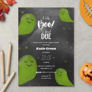 Invitación Un pequeño Boo Verde Feliz Halloween Baby Shower