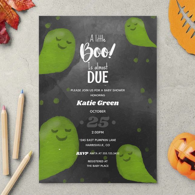 Invitación Un pequeño Boo Verde Feliz Halloween Baby Shower (Subido por el creador)