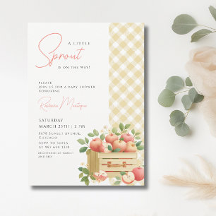 Invitación Un pequeño brote de manzana en caja de gingham par