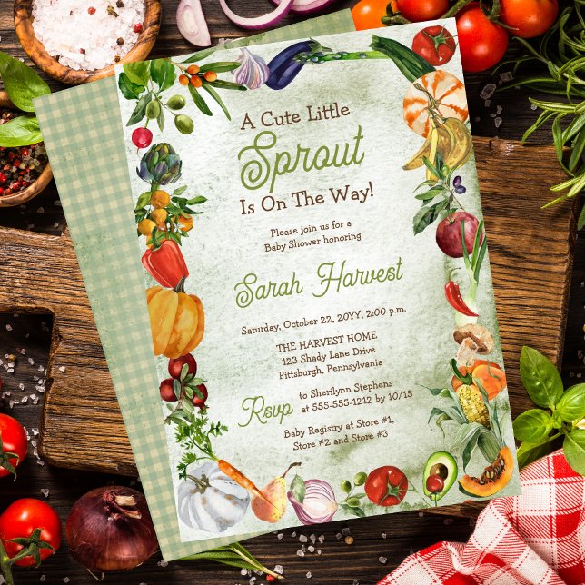 Invitación Un pequeño brote lindo está en camino a Baby Showe ("A Cute Little Sprout Is On The Way!" Baby Shower Invitations - Print | Digital Download)