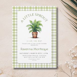 Invitación Un pequeño brote planta baby shower de gingham ver