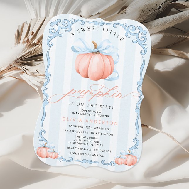 Invitación Un pequeño calabaza Azul Bow Fall Boy Baby Shower (Subido por el creador)