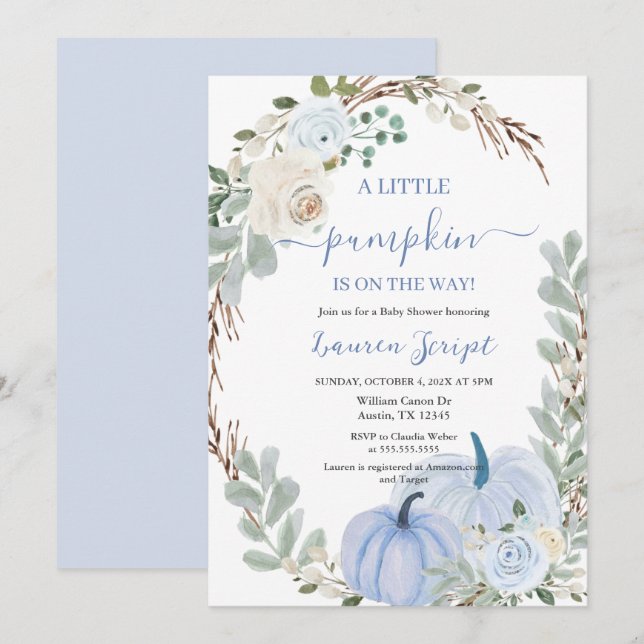 Invitación Un pequeño calabaza Baby Shower Boy (Anverso / Reverso)