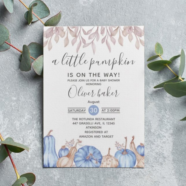Invitación Un pequeño calabaza Cae El Baby Shower Azul Otoño (Subido por el creador)