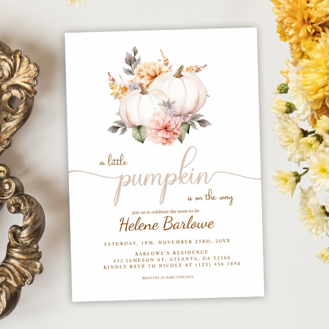 Invitación Un pequeño calabaza Cae en el otoño de Baby Shower (A Little Pumpkin Fall Autumn Baby Shower Invitation)