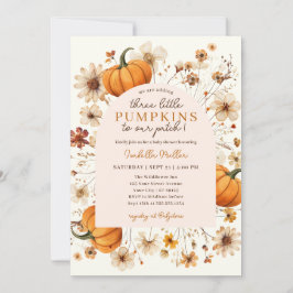 Invitación Un pequeño calabaza Cae Floral Trillizos Baby Show