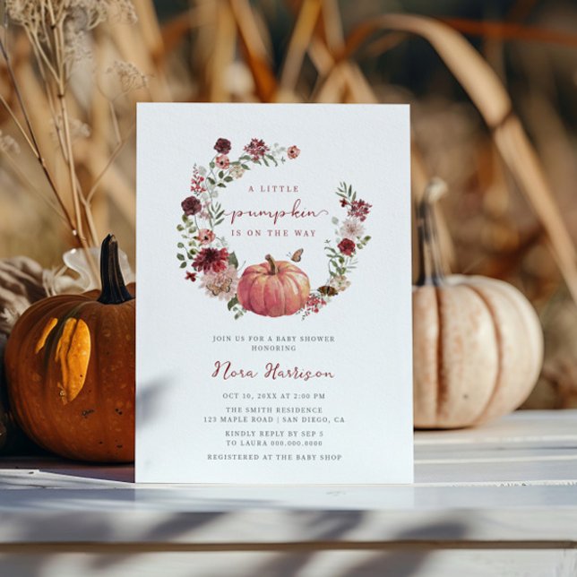 Invitación Un pequeño calabaza Cae Floral Wreath Baby Shower (Subido por el creador)