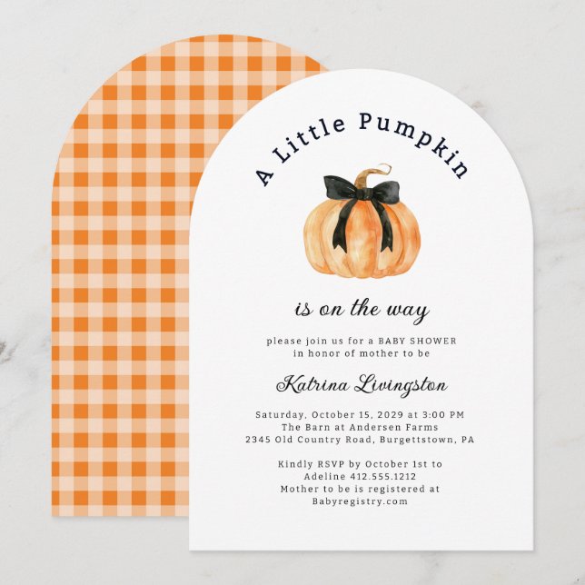 Invitación Un pequeño calabaza casi está aquí Baby Shower (Anverso / Reverso)