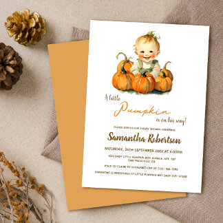 Invitación Un pequeño calabaza cayó lindo pequeño niño Baby S