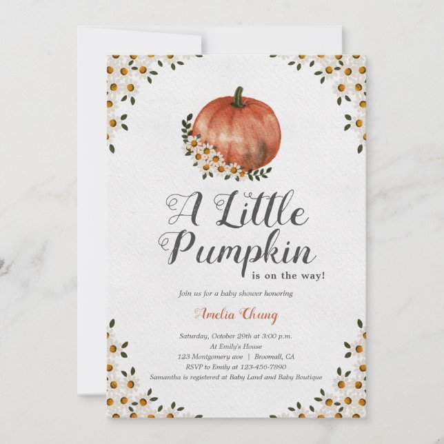 Invitación Un pequeño calabaza de Baby Shower floral otoñal (Anverso)