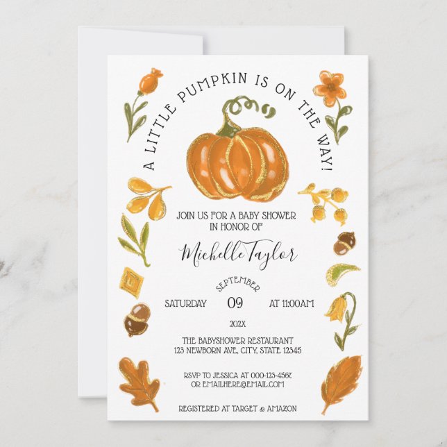 Invitación Un pequeño calabaza en el otoño de la floral Baby  (Anverso)