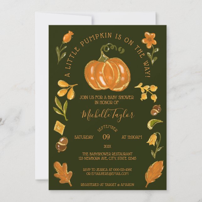 Invitación Un pequeño calabaza en el otoño de la floral Baby  (Anverso)