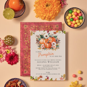 Invitación Un pequeño calabaza en el otoño de la floral Baby 