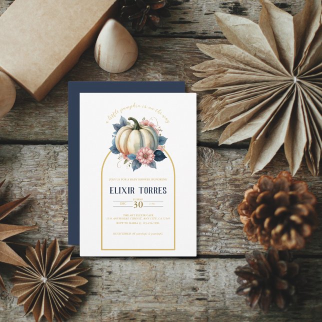 Invitación Un pequeño calabaza en el otoño de la floral Baby  (Subido por el creador)