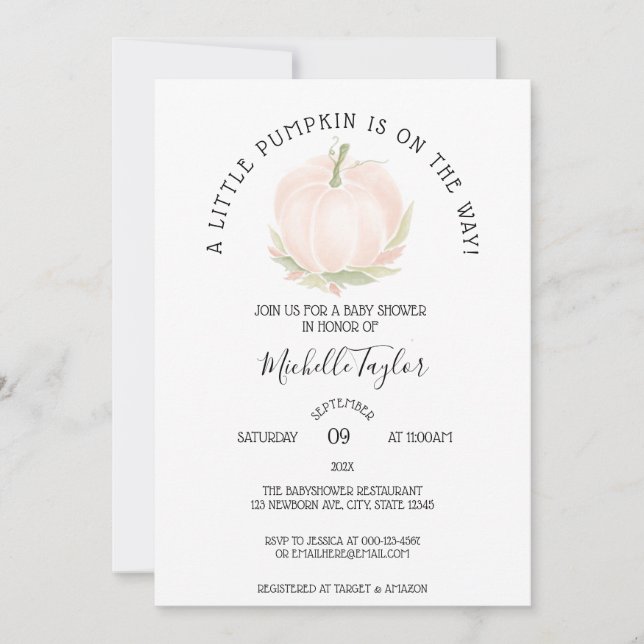 Invitación Un pequeño calabaza en el otoño de la floral Baby  (Anverso)
