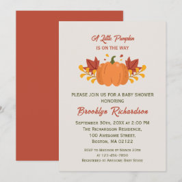 Invitación Un pequeño calabaza en otoño deja caer Baby Shower