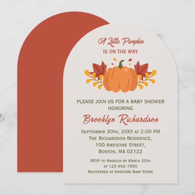 Invitación Un pequeño calabaza en otoño deja caer Baby Shower (Anverso / Reverso)