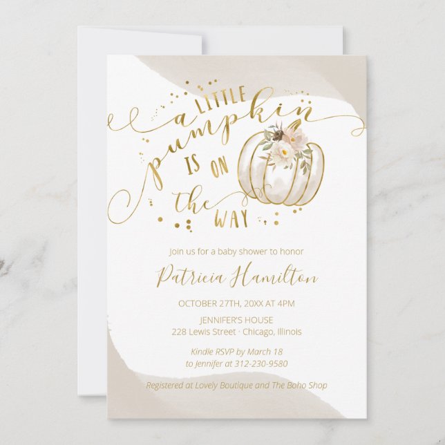 Invitación Un Pequeño Calabaza Está En El Camino Elegante Bab (Anverso)