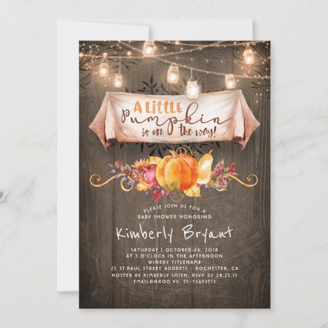 Invitación Un Pequeño Calabaza Está En El Camino Rústico De B (Anverso)