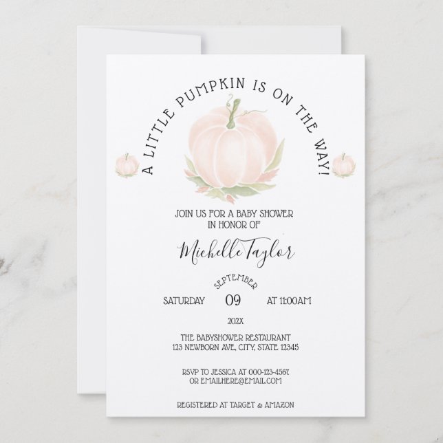 Invitación Un Pequeño Calabaza Otoño Cae Baby Shower Floral E (Anverso)