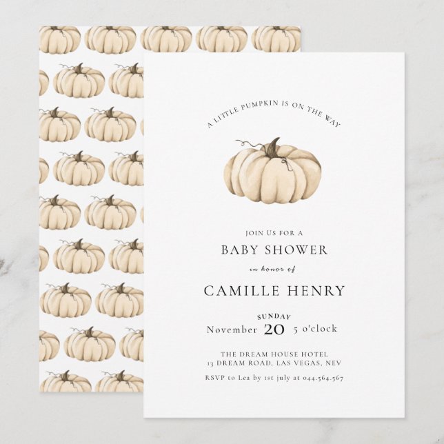 Invitación Un pequeño calabaza otoño caída Baby Shower (Anverso / Reverso)