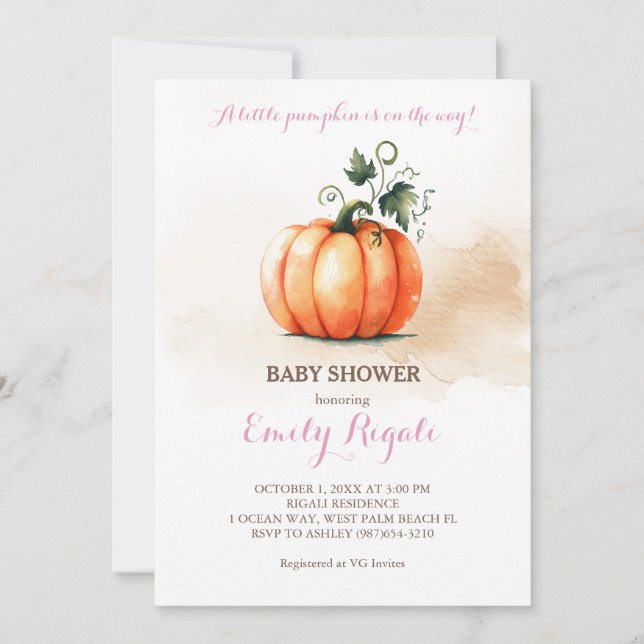 Invitación Un pequeño calabaza otoño caída Baby Shower (Anverso)