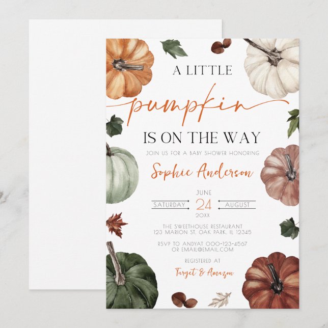 Invitación Un pequeño calabaza otoño caída Baby Shower (Anverso / Reverso)
