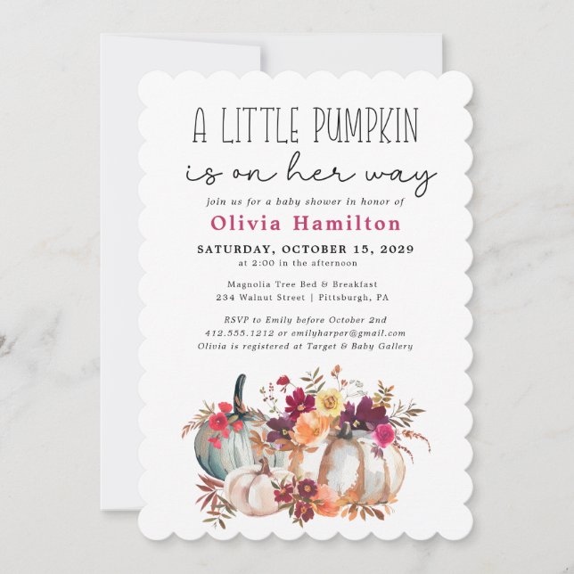 Invitación Un pequeño calabaza otoño otoño Floral Baby Shower (Anverso)