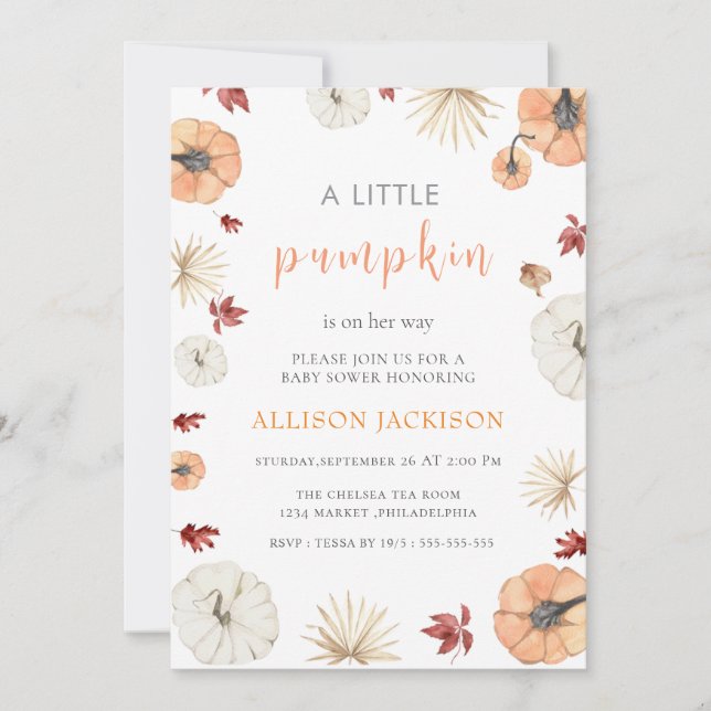 Invitación Un pequeño calabaza verde deja Baby Shower (Anverso)