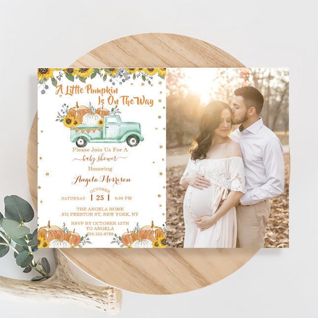Invitación Un pequeño camión azul de calabaza Baby Shower (Subido por el creador)