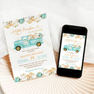 Invitación Un pequeño camión de calabaza Baby Shower Verde