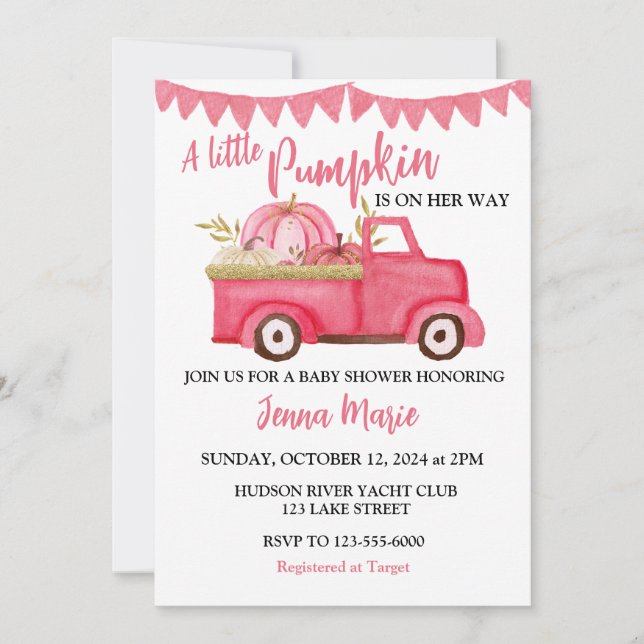 Invitación Un pequeño camión de calabaza Rustic Pink Truck BA (Anverso)