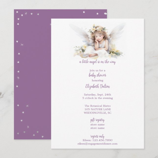 Invitación Un pequeño canal de agua Angel Baby Shower (Anverso / Reverso)