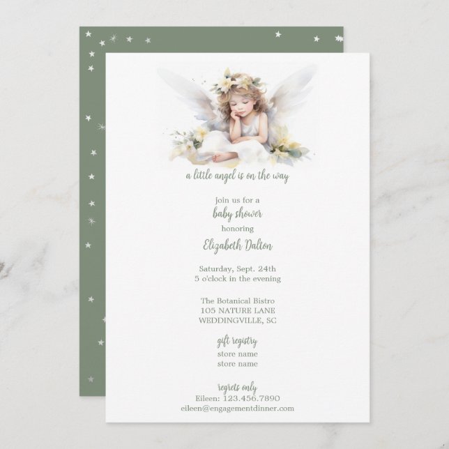 Invitación Un pequeño canal de agua Angel Baby Shower (Anverso / Reverso)