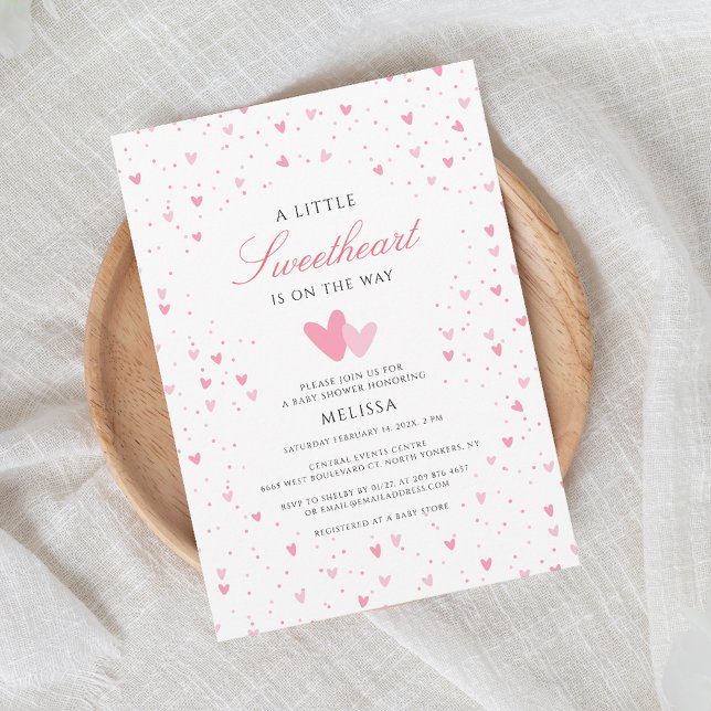 Invitación Un pequeño Chica Baby Shower (Little Sweetheart Love Hearts Valentine Baby Shower Invitation)
